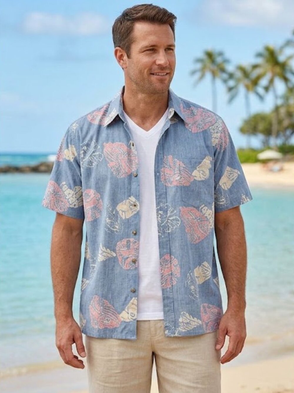 Cooke Street Honolulu Reverse Print Hawaiian Shirt Mens M Blue Pink Tropical Res